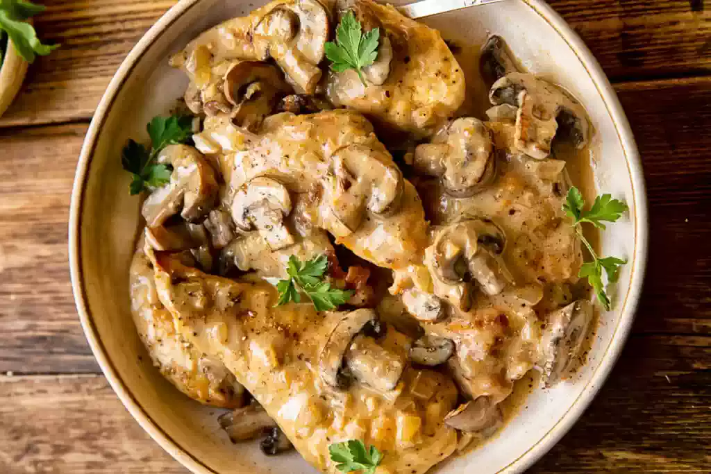 عکسی است از غذای چیکن مارسالا یا همان خوراک مرغ مارسالا است.