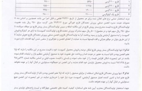 اعلام قيمت قارچ و نهاده‌های وابسته در سال ١٣٩٩ در يك نامه واحد توسط انجمن صنفی پرورش‌دهندگان قارچ خوراکی کشور