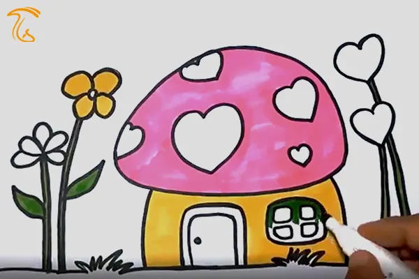 نقاشی خانه قارچی با ماژیک