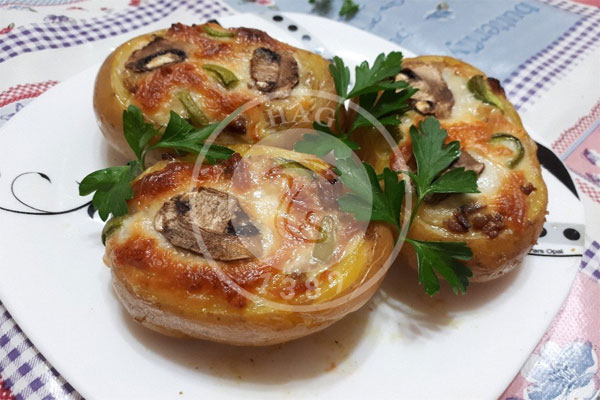 آموزش آشپزی با قارچ - سیب زمینی شکم پر تنوری با قارچ