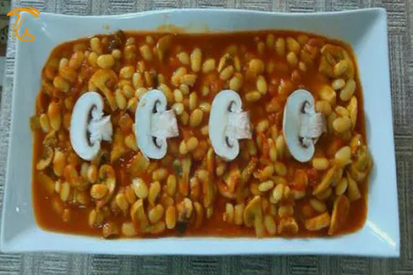 آموزش آشپزی با قارچ - غذای گیاهی - طرز تهیه خوراک لوبیا سفید با قارچ