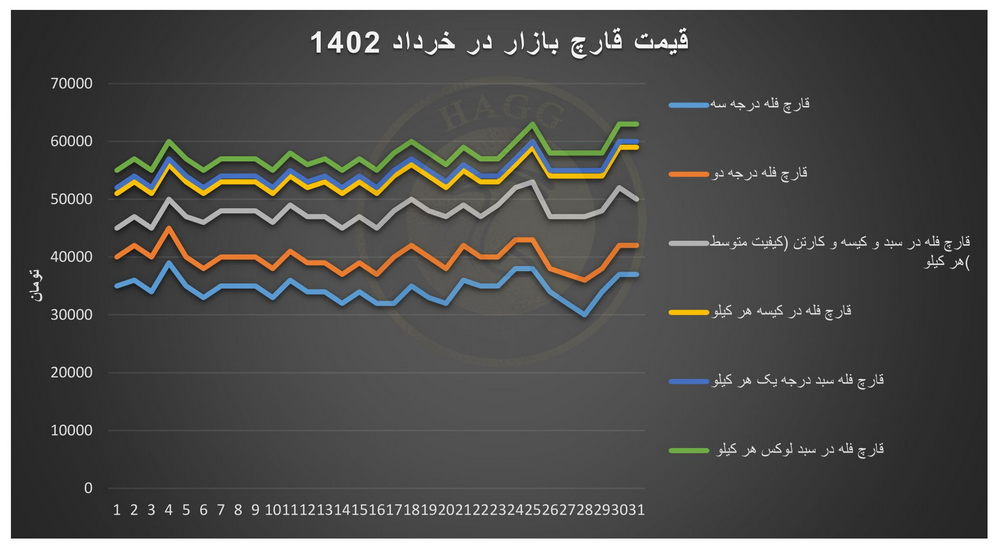 نمودار نوسانات قیمت قارچ در خرداد 1402