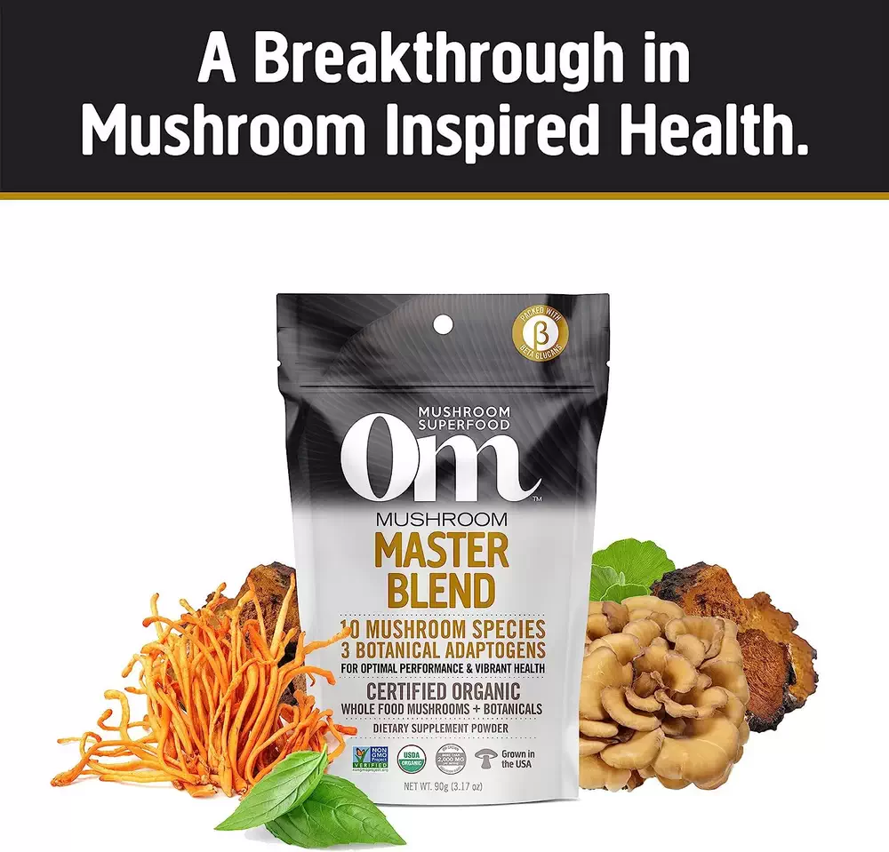 پودر مکمل Om Mushroom Superfood Master Blend Mushroom Powder Supplement حاوی عصاره قارچ های دارویی بهترین داروها و مکمل های قارچ
