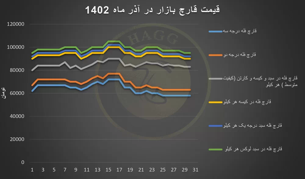 نمودار تغییرات قیمت قارچ در آذر ماه 1402