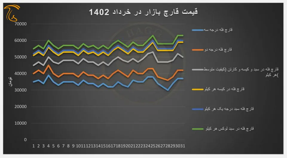 نمودار نوسانات قیمت قارچ در خرداد 1402