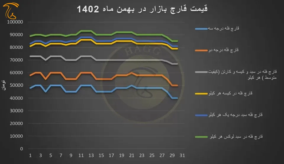 نمودار تغییرات قیمت قارچ در بهمن 1402
