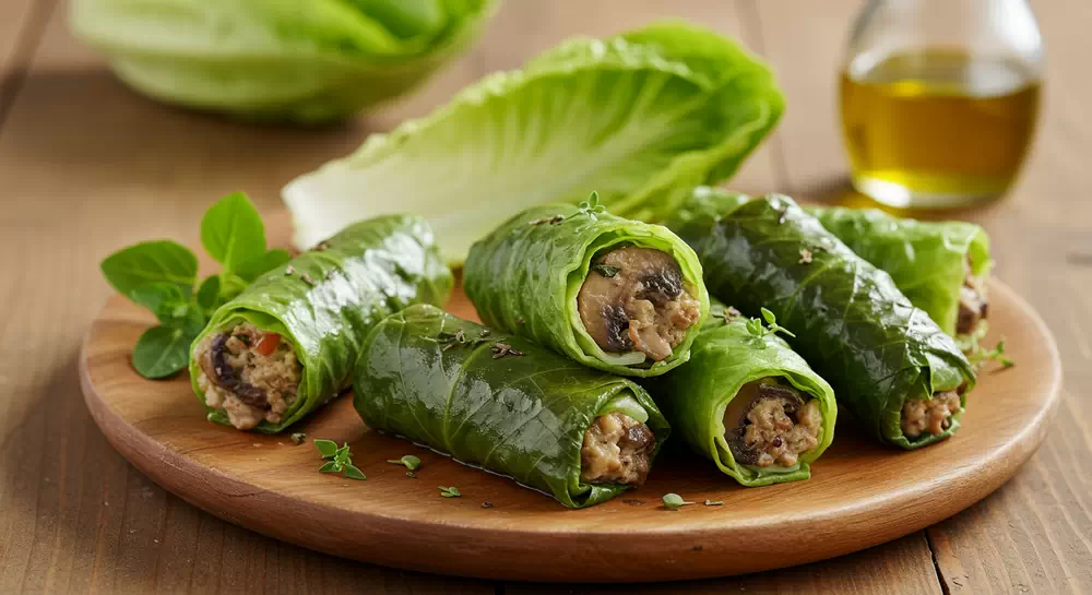 دلمه کلم چینی و قارچ یا دلمه کاهو چینی و قارچ