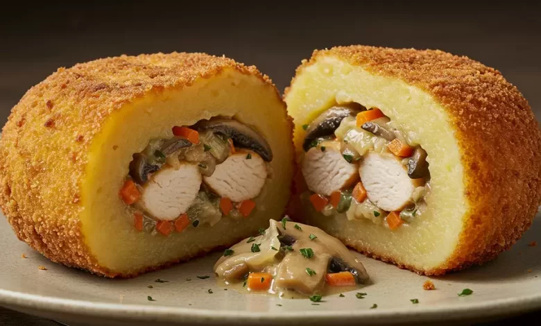 طرز تهیه کتلت شکم پر مرغ و قارچ
