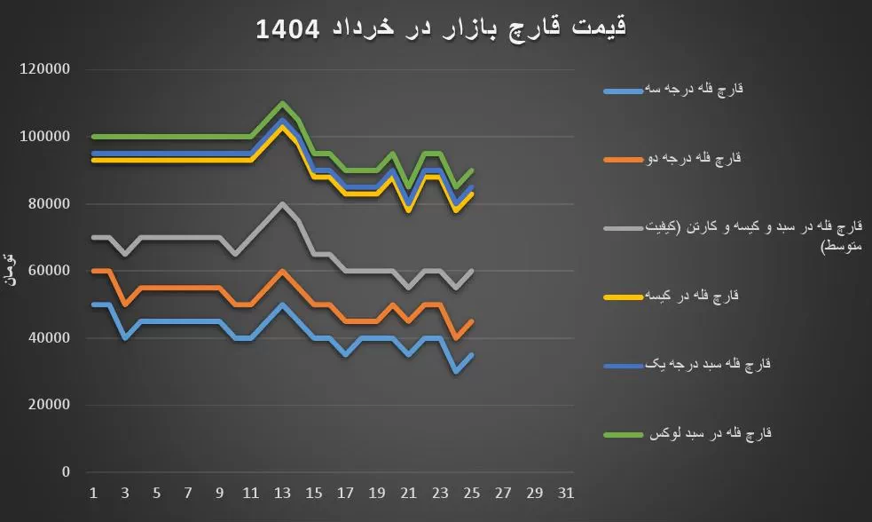 نمودار نوسانات قیمت قارچ در خرداد 1404