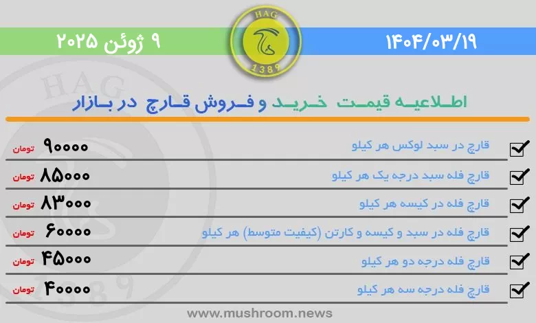 قیمت قارچ خوراکی فله در بورس قارچ تهران 19 خرداد 1404