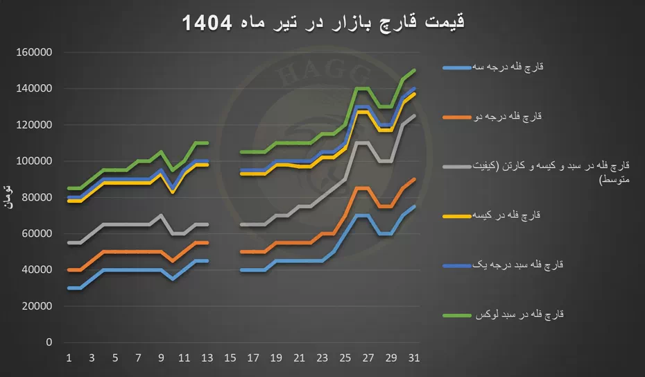 نمودار نوسانات قیمت قارچ در تیر ماه 1404