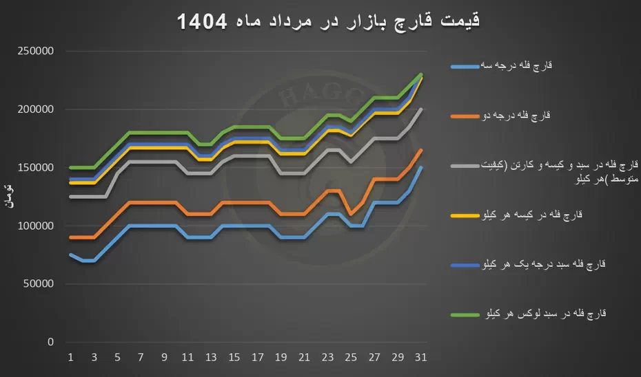 نمودار نوسانات قیمت قارچ در مرداد ماه 1404