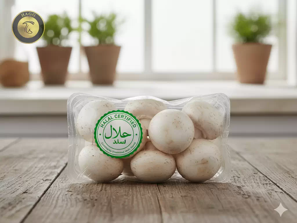 قارچ خوراکی دکمه ای با نشان halal 