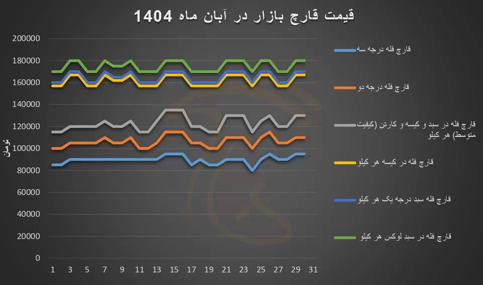 نمودار تغییرات و نوسانات قیمت قارچ در آبان ماه 1404