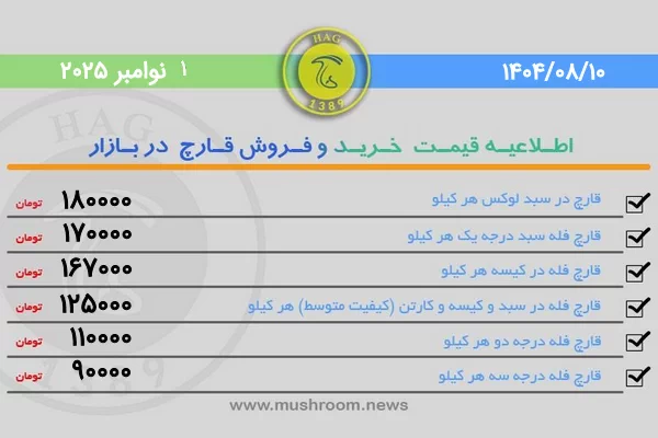 قیمت قارچ خوراکی فله در بورس قارچ تهران 10 آبان 1404
