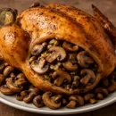 طرز تهیه مرغ شکم پر با قارچ در فر یا قابلمه